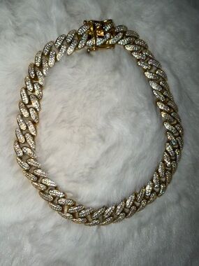 Gold Cuban Link Chain Bracelet with Pavé Stones